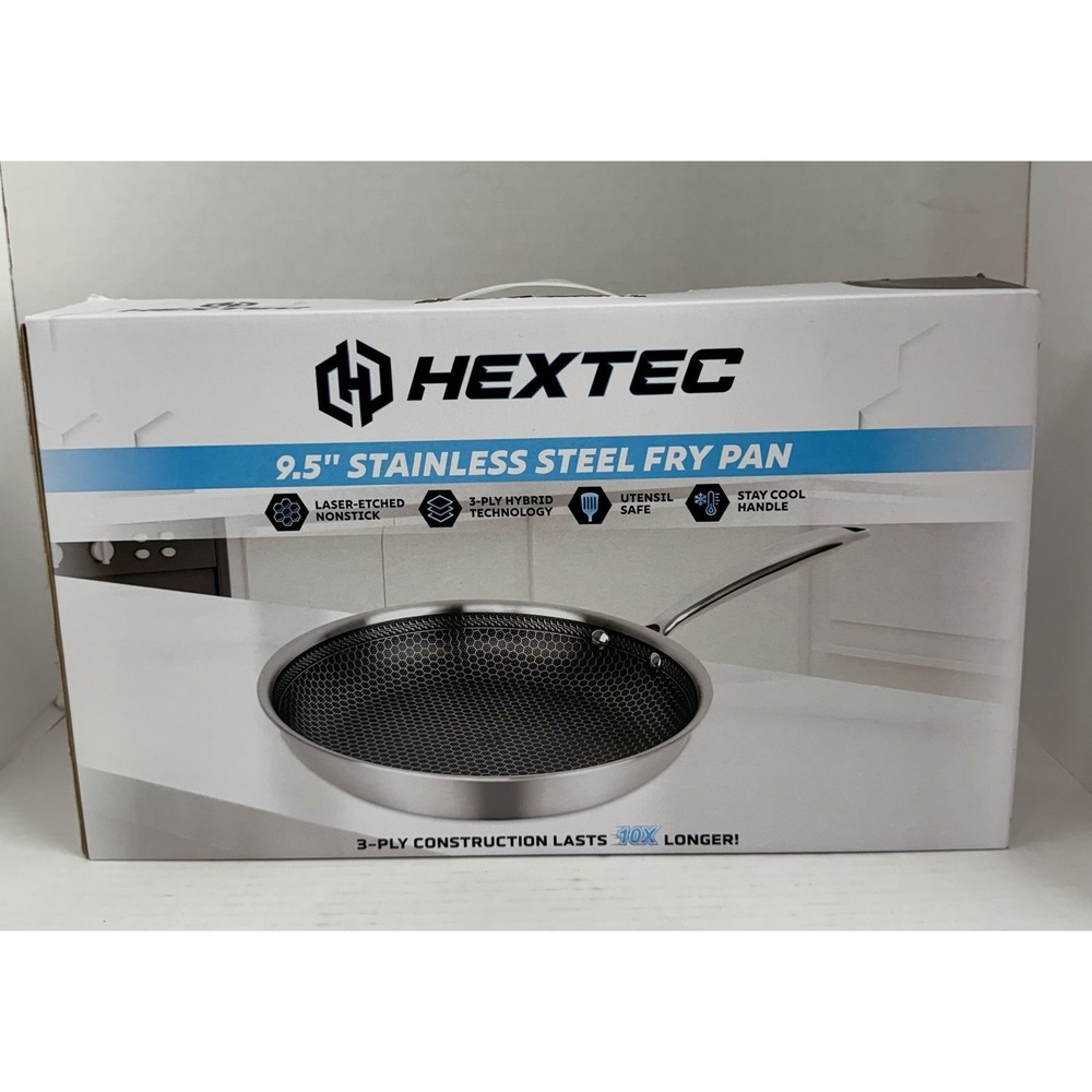 Hextec 9.5" Stainless Steel Fry Pan NonStick-Utensil Safe-Pure Aluminum Core
